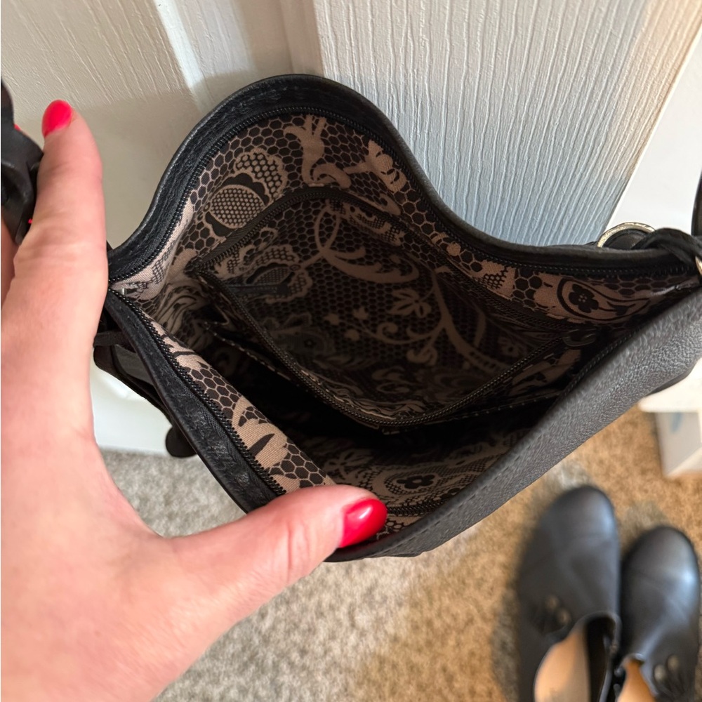 Brighton Black Embossed Shoulder Bag with Silver Hardware - Picture 3 of 4